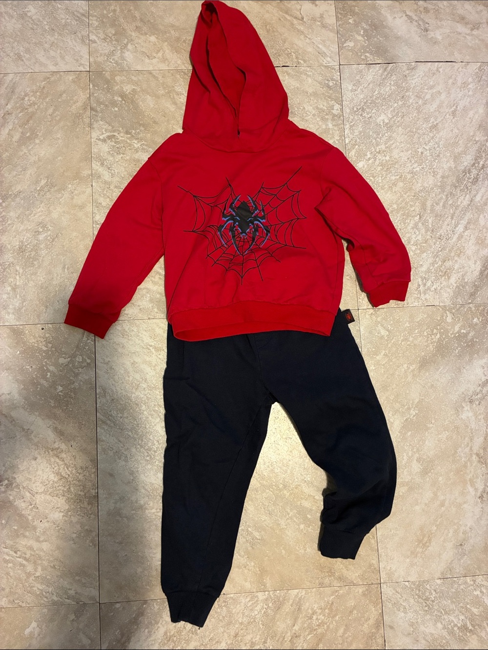 Kids Red Spider Web Hoodie & Black Jogger Set